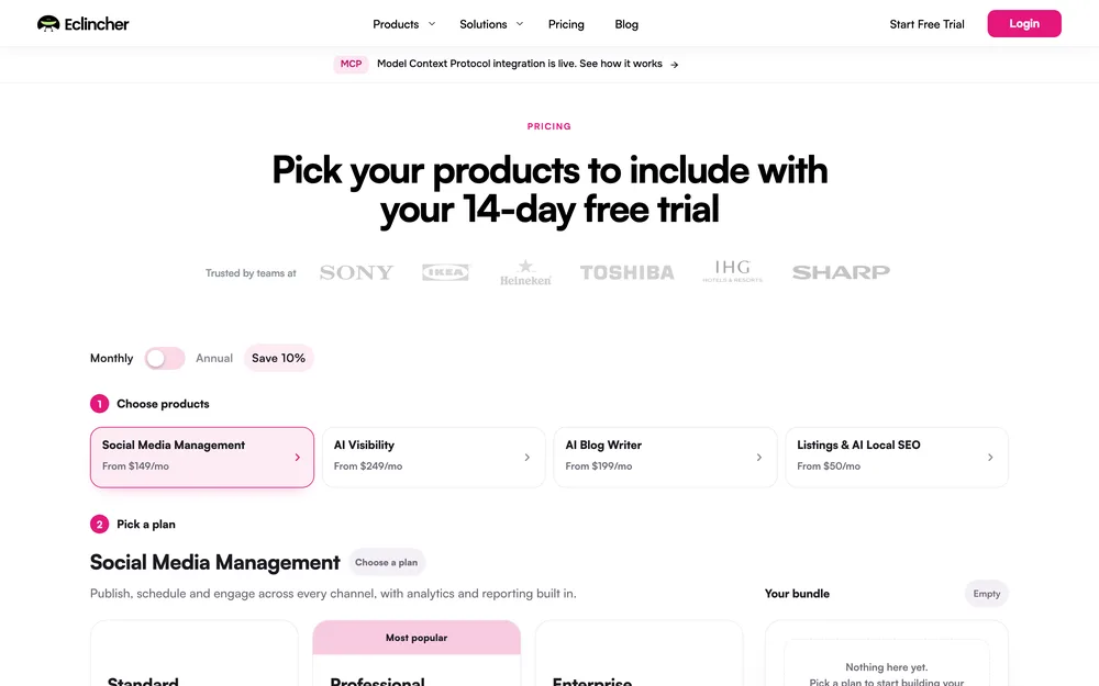 eClincher's pricing page, captured October 2026