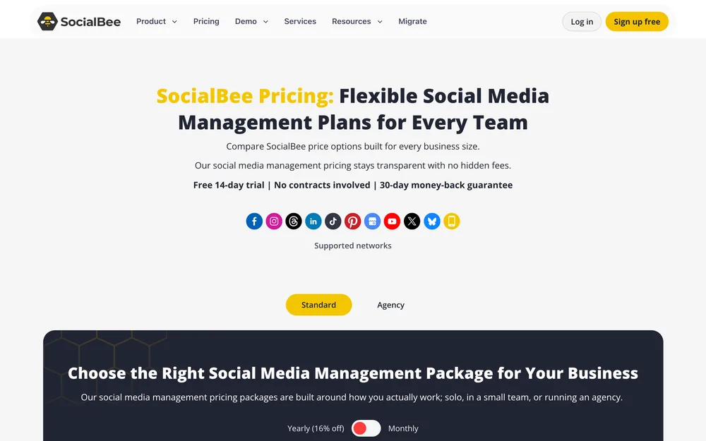 SocialBee's pricing page, captured October 2026
